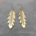 Alloy Jewelry Gold Plated Feather Shape Earrings